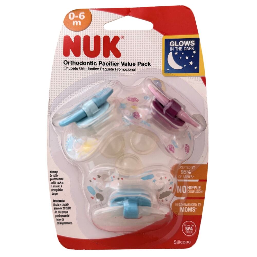 Nuk 0-6M Glow In The Dark Pacifiers NEW